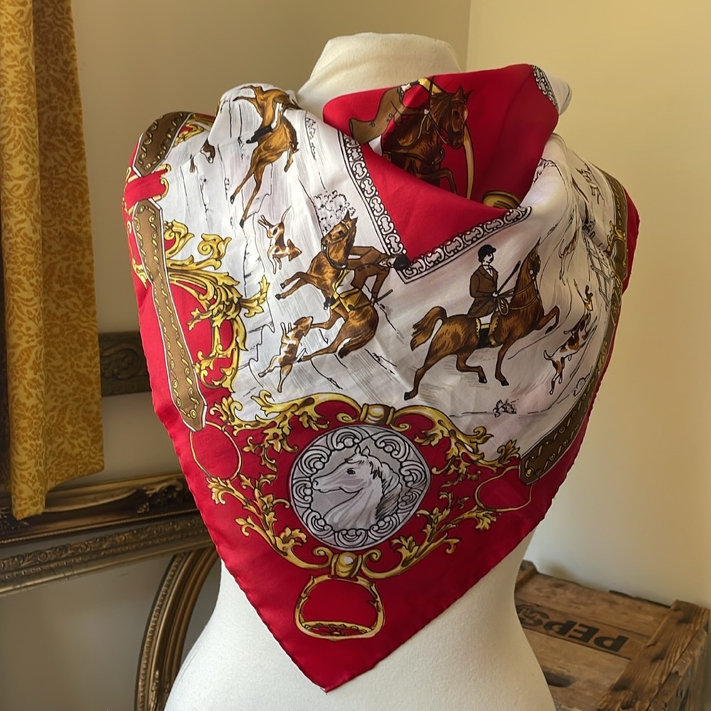 Vtg Horse Jumping Scarf - Picture 5 of 5